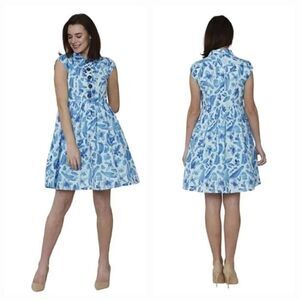 NEW Vero Moda Linen Floral Button Down A-line Mini Dress in Cool Blue Size XS